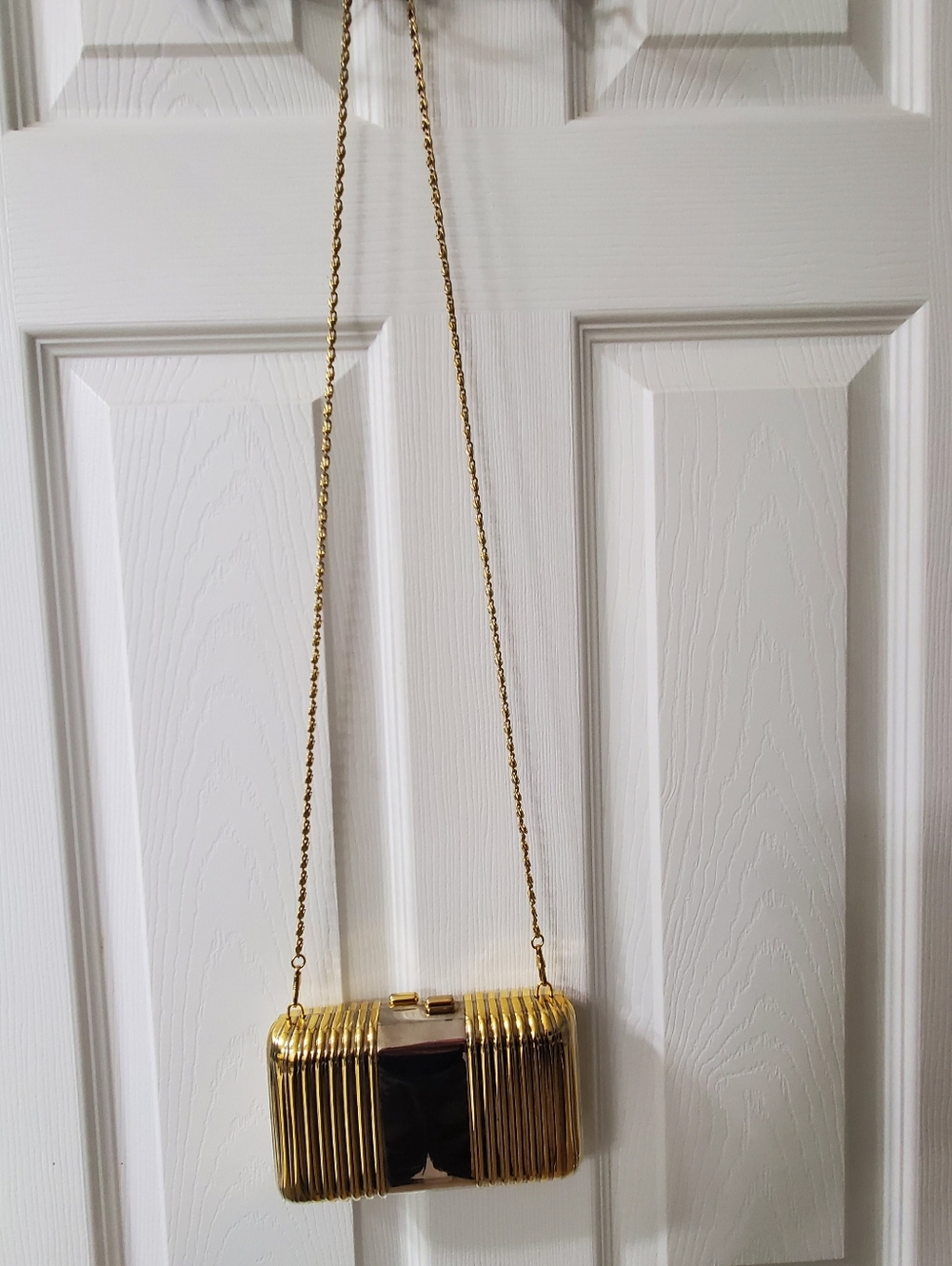 Gold Ribbed Metal Clutch. - Picture 2 of 5
